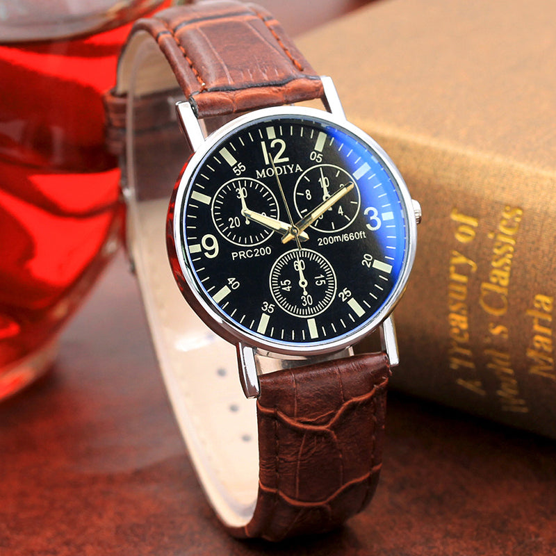 Classic Mens Watch Leather Band Quartz Wrist Business Watch Simple Stylish Wristwatch Women Dress Watch Three Eye Watches Luxury Quartz Men's Watch Valentines Gift