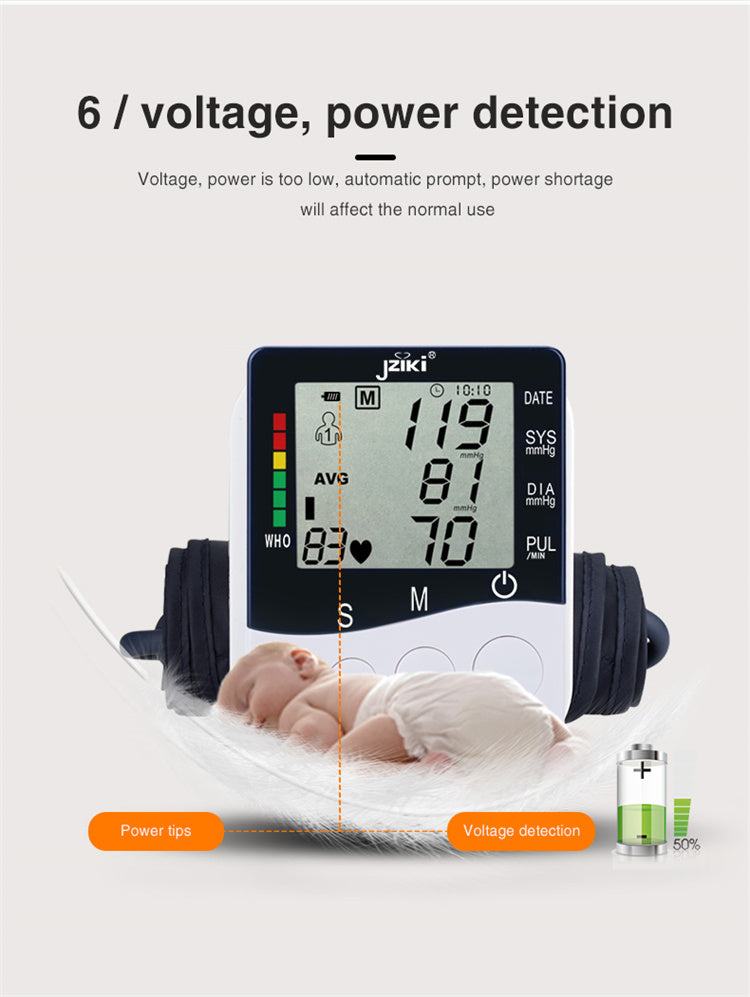 Professional Upper Arm Digital Blood Pressure Monitor with Cuff Intelligent Pressure Heart Rate Detection Colorful Backlight Heartbeat & Hypertension Detector