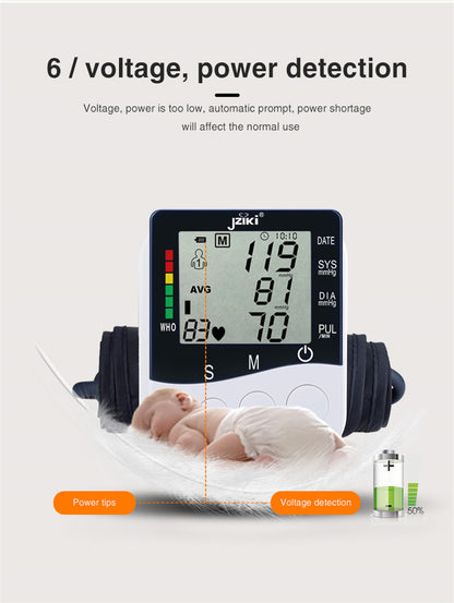 Professional Upper Arm Digital Blood Pressure Monitor with Cuff Intelligent Pressure Heart Rate Detection Colorful Backlight Heartbeat & Hypertension Detector