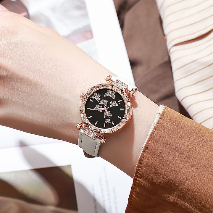 Butterfly Watches Luxury Brand Leather Quartz Women's Watch Ladies Fashion Watch Women Wristwatch Clock For Valentines Gift Favorite Women Giftes