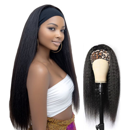 Synthetic Yaki Kinky Straight Wigs - 26 Inch 1B Black | Adjustable Headband & Natural Look(African Women, Protective Style, Quick Install, Realis,Birthday Gift)