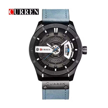 Curren 8301 Men’s 45 mm 3D Dial Watch – Leather Strap Quartz Timepiece with Auto Date, Complete Calendar, Hardlex Face & 3 ATM Water Resistance