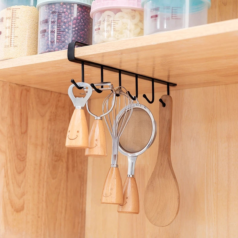 Iron Cabinet Traceless Hook Storage Hanger Multi-Row Hook Wardrobe Kitchen Punch-free Traceless Hook