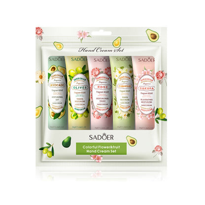 SADOER Hand Cream 5 PCS/Set Fruit Moisturizing Hand Cream Nourish Hand Care Hand Lotion Moisturize Stratum Corneum Hands Hydration Moisturizing Skin Care Creams for Dry Cracked Hands