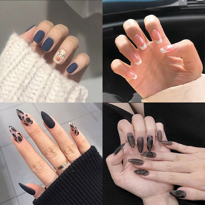 24pcs Fake Nails Reusable Stick On Nails Press on Full Cover False Nail Tips with Jelly Stickers Makeup Accessories