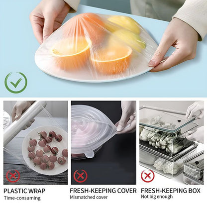 100 Pieces Plastic Wrap, Extra Thick Disposable Plastic Wrap - Clear, Retractable Plastic Wrap for Leftovers, Fruits and Vegetab