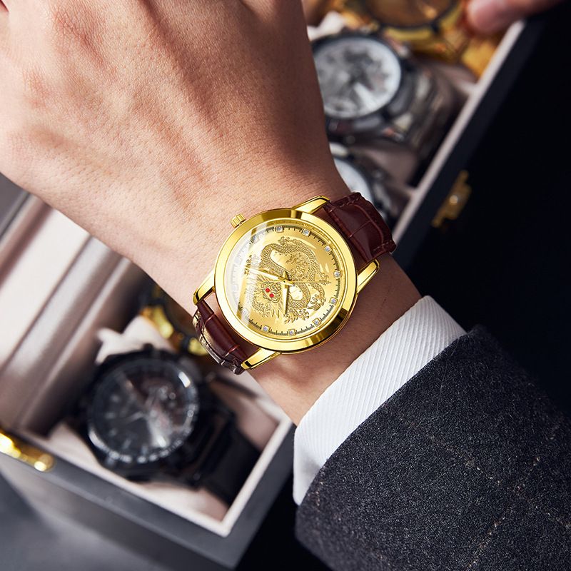 Fashion Men Watches Quartz Business Watches Male Wrist Watch Dragon shaped Leather Strap Watch