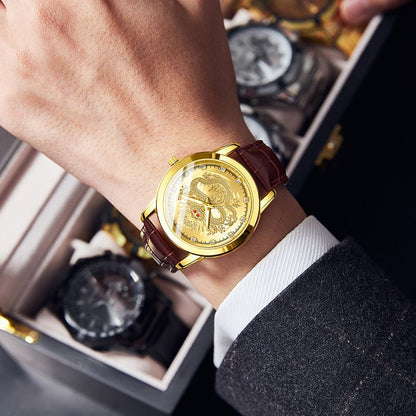 Fashion Men Watches Quartz Business Watches Male Wrist Watch Dragon shaped Leather Strap Watch