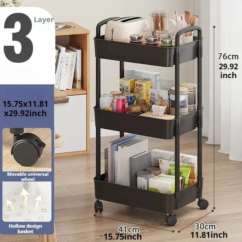 UPHUI 3 Layers Removable Storage Rack Mobile Multi-Functional Organizer Floor Standing Portable Storage Rack for Bathroom Kitchen