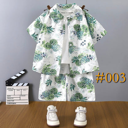 2-Piece Set (Shirt+Shorts) New Boys' Casual Clothing Set Cute Printed Short Sleeve Shirt & Summer Shorts Outfit For Kids