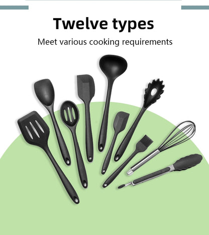 800g 12Pcs Set Wooden Handle Silicone Kitchen Utensils High Quality Silicone Kitchen Utensils Non-stick Pan Cooking Spatula Baking Storage Tool