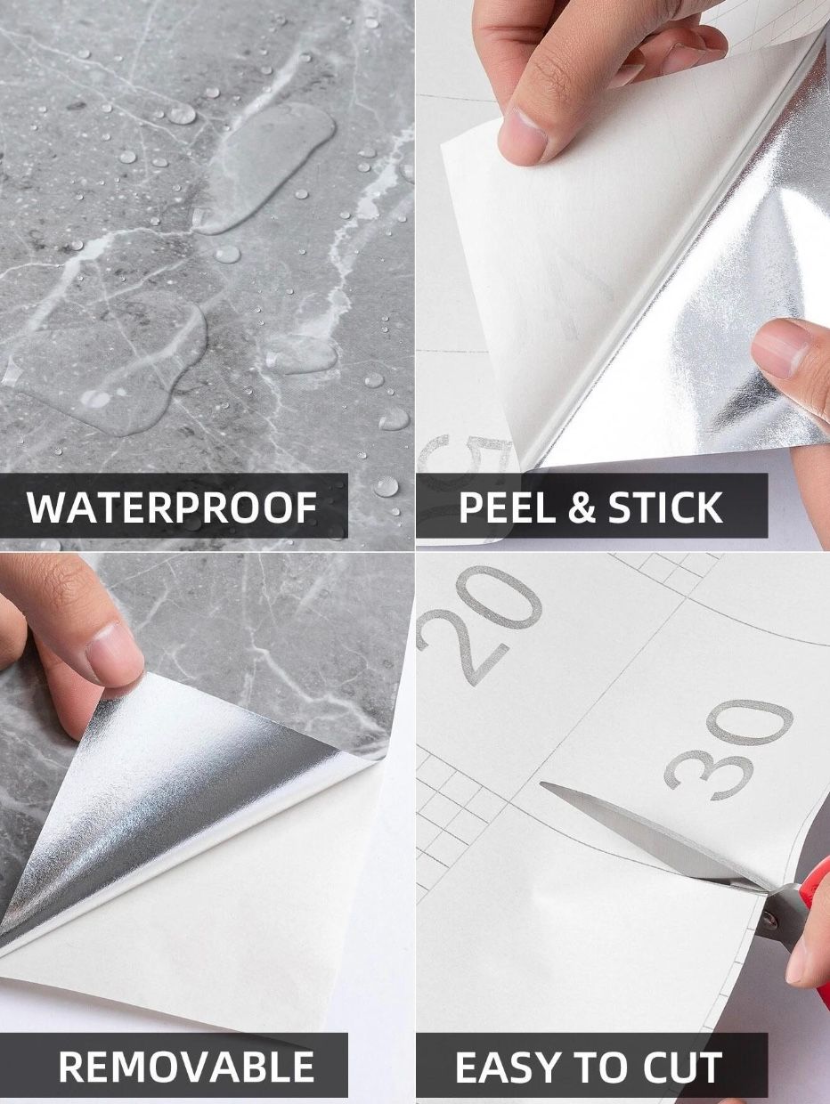 Glossy Self-Adhesive Removable Wallpaper peel and Stick Wallpaper- Vinyl Contact Paper for Countertops, Cabinets, Furniture