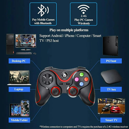 V8 Wireless Bluetooth Game Controller with Smartphone Holder for PC/PS3/Switch/Android/IOS/TV Box Gaming Handle