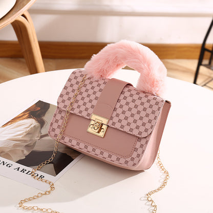 Tote Bags Women's Bag Autumn And Winter New Round Dot Small Square Bag Fashionable And Simple Diagonal Cross Bag Single Shoulder Bag Plush Handbag