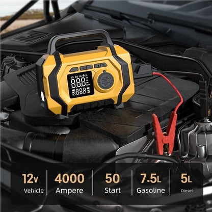 8000mAh Smart Car Jump Starter & High-Pressure Tire Inflator, 3-in-1 Jump Start + Inflation + Power Bank, Wireless Inflation Supported