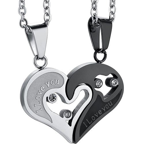 2Pcs/Set Couple Heart Shape I Love You Pendant Necklace Lovers Couples Jewelry Valentine's Gift，Fashion Couple Necklace Jewelry Unisex Lovers Couples Necklaces & Pendants