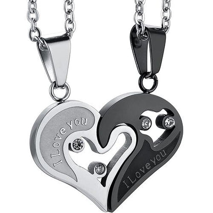 2Pcs/Set Couple Heart Shape I Love You Pendant Necklace Lovers Couples Jewelry Valentine's Gift，Fashion Couple Necklace Jewelry Unisex Lovers Couples Necklaces & Pendants