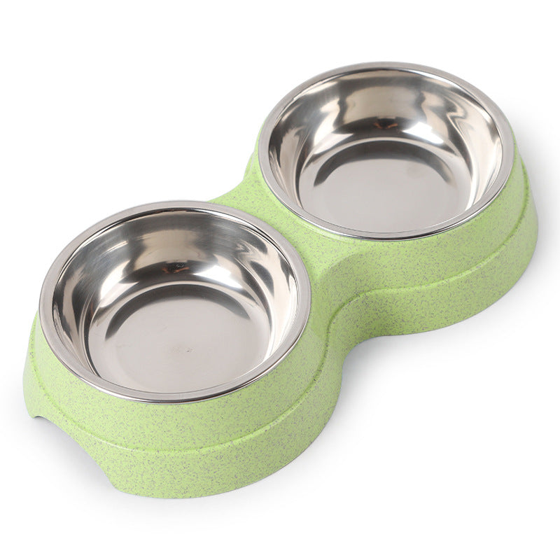 Feeding & Watering Supplies Dog Bowl Cat Double Bowl Wheat Straw Bite And Dirt Resistant Pet Double Bowl Stainless Steel Feeder Drink Water
