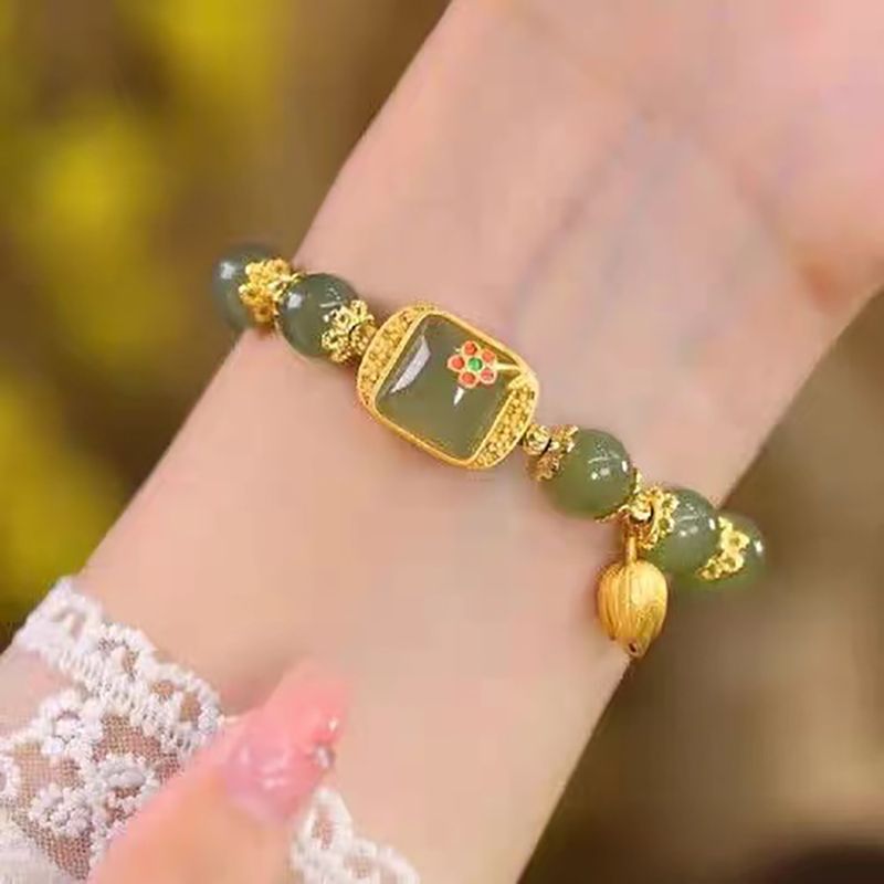 Women's beaded bracelet light luxury niche design new Chinese style sugar cube lotus bracelet transfer beads Valentine's Day birthday gift exquisite hand jewelry