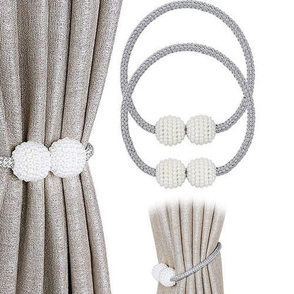 Magnetic Curtain Tiebacks Clips - Window Tie Backs Holders Curtain Buckle Tether Curtain Home Decoration Pearl Magnetic Buckle for Office Decorative Rope Holdbacks Classic Tiebacks Design
