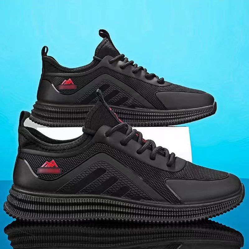 Men's shoes mesh sneakers casual shoes flying wove athletic shoes Daddy's driving shoes Student's running shoes Boy's sports shoes black + red