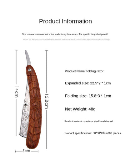 Mens Shaving Barber Tools Hair Razor and Blades Antique Black Folding Shaving Knife Stainless Steel Straight Razor Holder