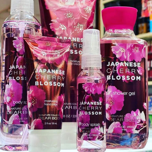 5 Pack Dear Body Japanese Cherry Blossom and Body Splash, Shower Gel, Splash, Cream and Hand Lotion Sweet Fresh Scent Signature Collection Body Luxuries Body Washes 5 in 1 Set