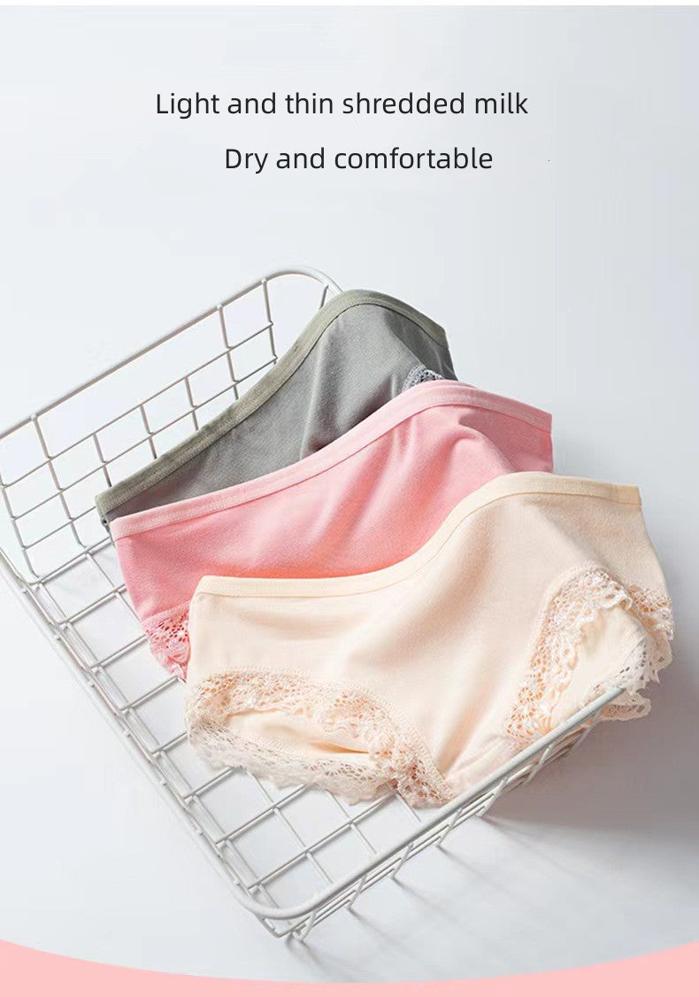 4 PCS Bbreathable Women's Underwear Soft Lightweight And Dry Women's Clothing Solid Color Women's Lace Lingerie New Milk Silk Panties