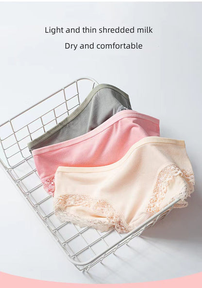 4 PCS Bbreathable Women's Underwear Soft Lightweight And Dry Women's Clothing Solid Color Women's Lace Lingerie New Milk Silk Panties