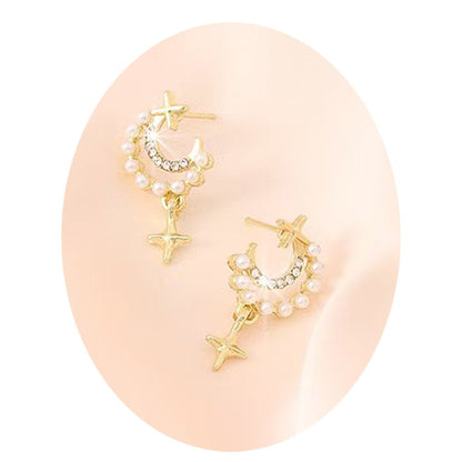 Titanium alloy earrings, moon star cross perforated accessories, retro light luxury high-end exquisite women's earrings