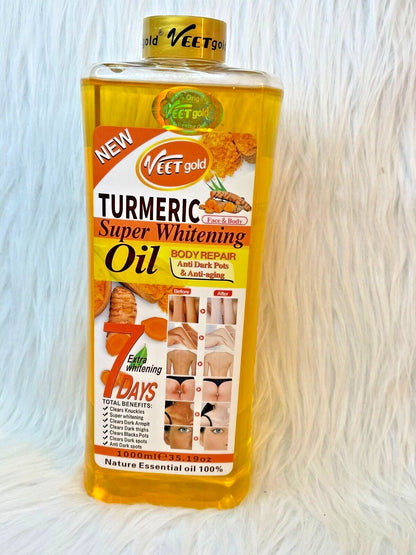 VEET GOLD Turmeric Supper Whitening Oil 1000ml + Soap 250g Whitening Soap Clears Knuckles Removes Dirt & Impurities Super Whitening Clears Dark Thighs Anti Dark Spots Body Oil 1000ml