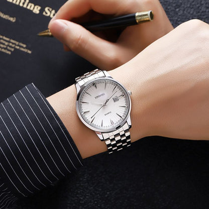 Fashion Mens Watches Luxury Silver Stainless Steel Quartz Wrist Watch Man Business Watch for Men Calendar Clock