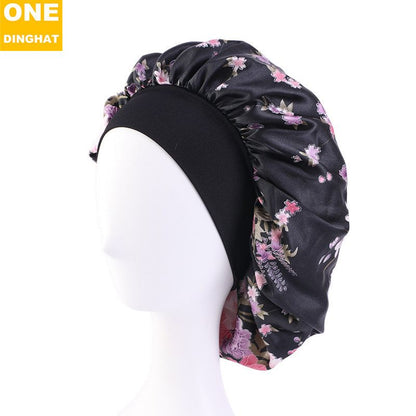 Satin Sleeping Bonnet Headscarf Hat Headwraps Women Curly Springy Hair Wrap Silk Shower Cap Head Scarf Headwear Night Sleep Hat Adjust Head Cover Styling Accessories Soft Elastic Band Wide-Brimmed