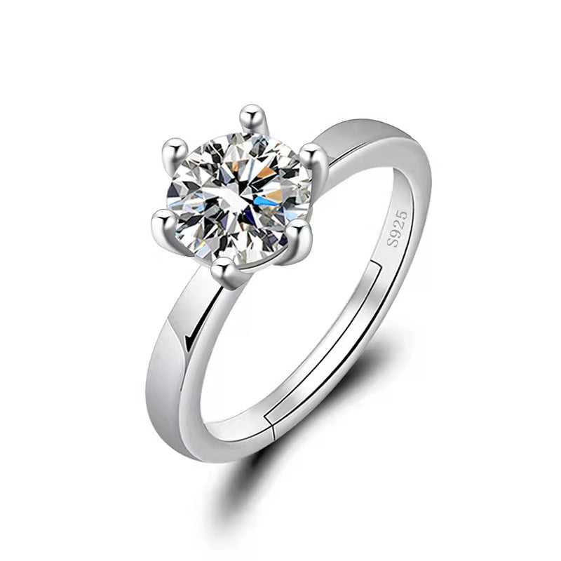Classic Diamond Ring Jewelry Ladies Classical Wedding Engagement Ring Gift Silver adjustable
