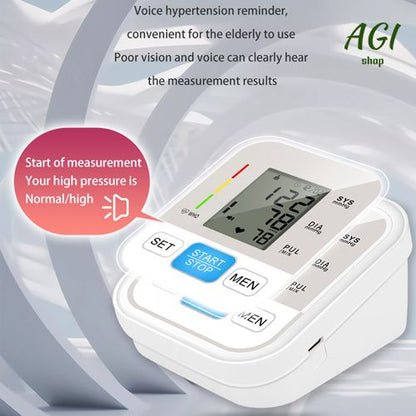 Upper Arm Blood Pressure Monitor Voice Broadcast Measurement Tool Portable LCD Digital Tonometer Sphygmomanometer Tensiometer Heart Rate Pulse Meter Health Care BP Monitor