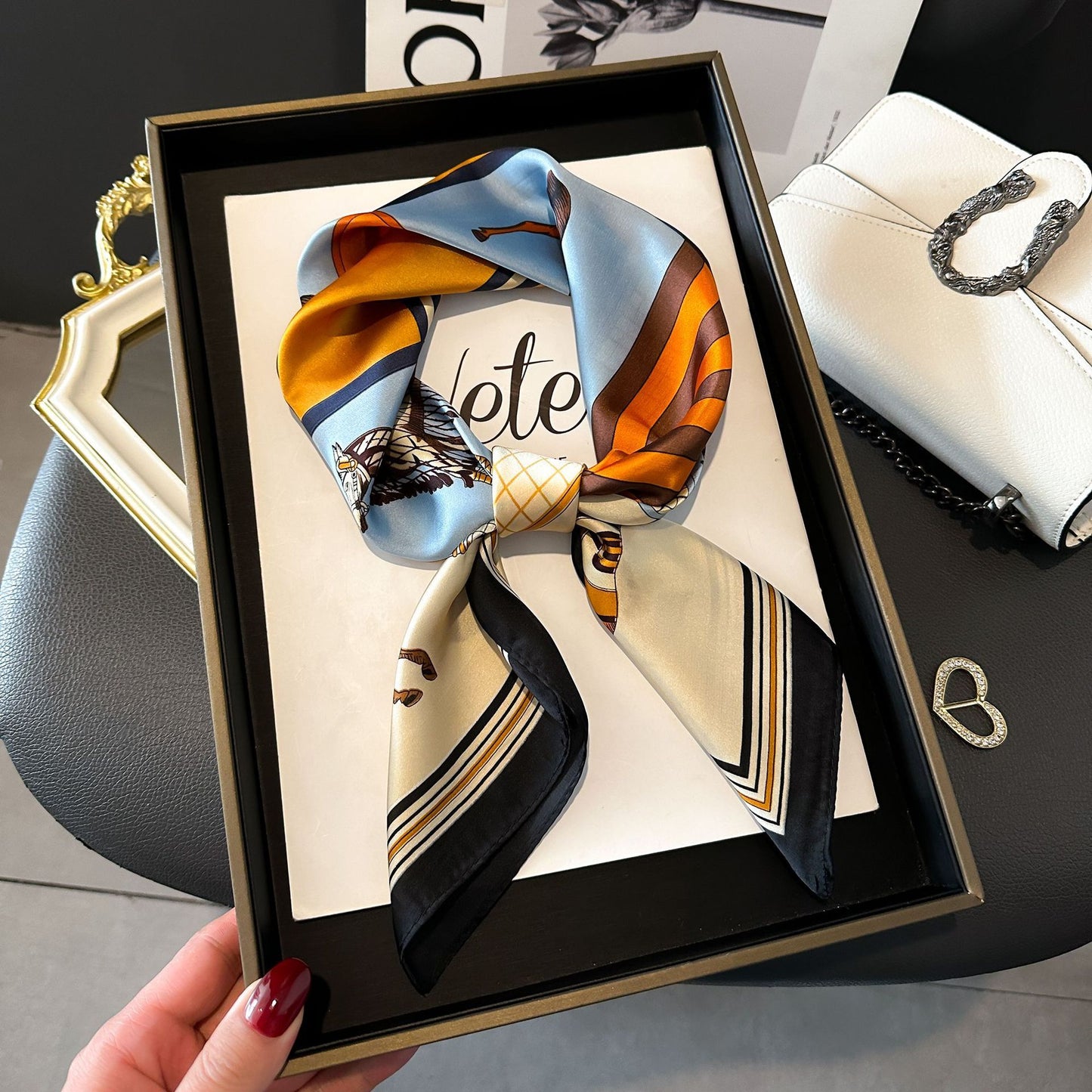 Silk Head Scarf Women Luxury Fashion Hair Scarve Summer Foulard Femme Satin Shawl Kerchief 90cm Square Headscarf Bandana Cheveux