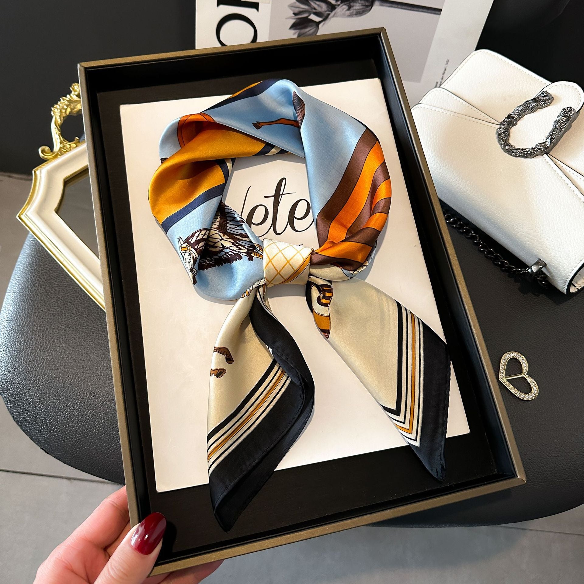 Silk Head Scarf Women Luxury Fashion Hair Scarve Summer Foulard Femme Satin Shawl Kerchief 90cm Square Headscarf Bandana Cheveux