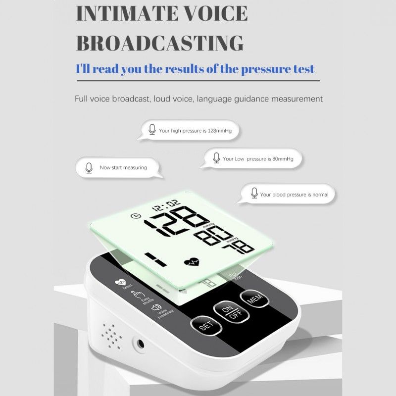 Blood Pressure Monitor Portable LCD Digital Portable Automatic Tonometer Voice Broadcast