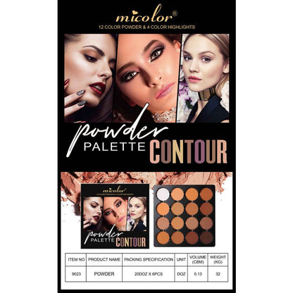 16 Matte Contour Powder Palette- 12 Color Powder, 4 Color Highlighters ,16 In 1MICOLOR Professional Powder Palette