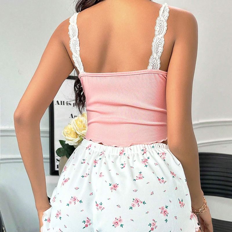 New Arrival Home Casual Lace Suspender Shorts Set Summer Lace Suspender Comfortable Skincare Fabric Vest Pajamas Women's Slim Fit Two-Piece Home Outfit