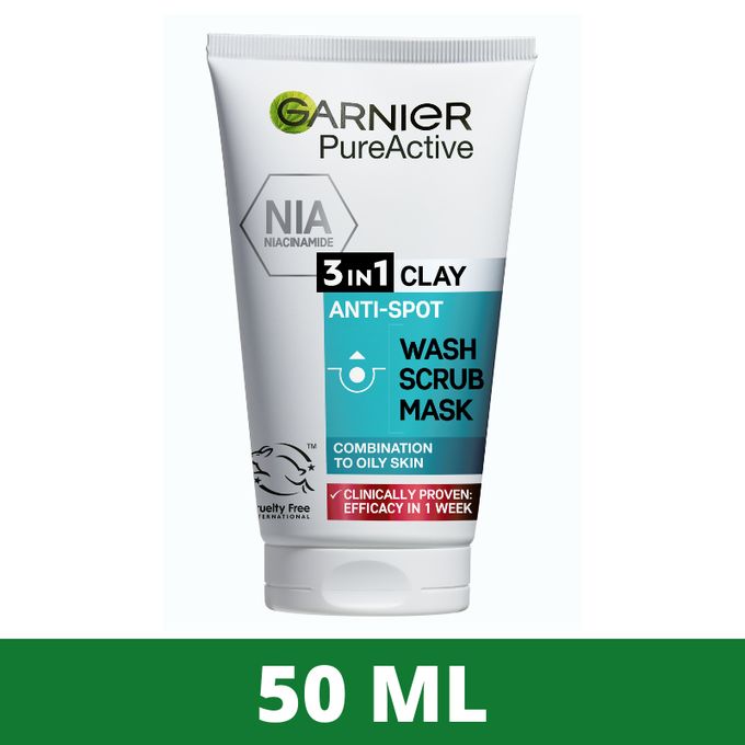 【Discounted】Garnier Pure Active Cleanser 3 in 1 Clay Wash, Scrub, Mask 50ml