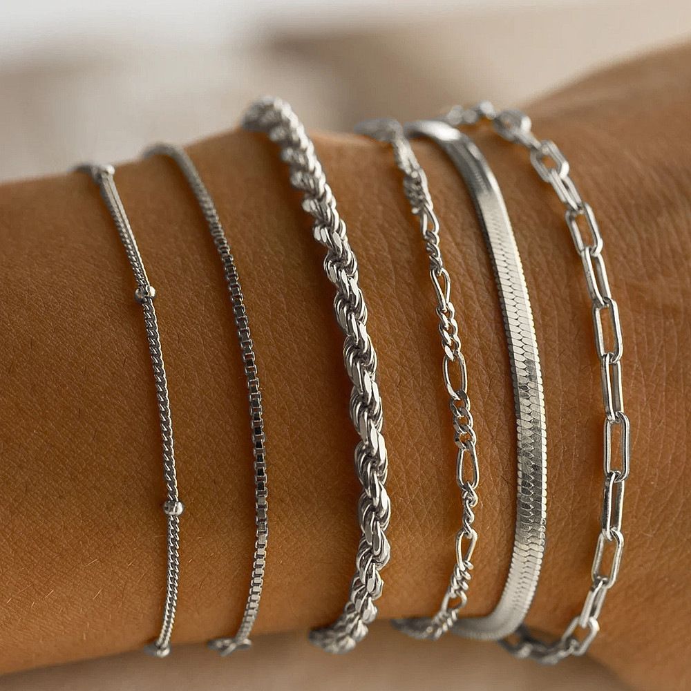 6 bracelets in a bag European and American Bohemian minimalist hand-dressing metal multi-chain women's set 6 multi-layer chains simple exquisite personalized bracelets