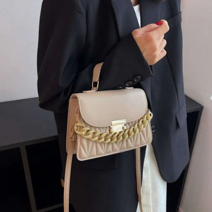 Mateamoda Chic Metallic Buckle Sling Bag with Elegant Chain Accent Crossbody Bag