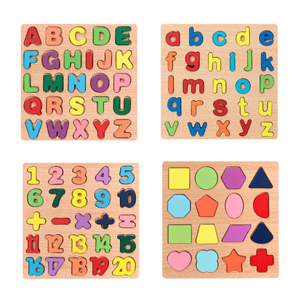 Wooden Digital Letter Geometric Figure Building Block Hand Grab Board Toy Children's English Early Education Jigsaw Puzzle