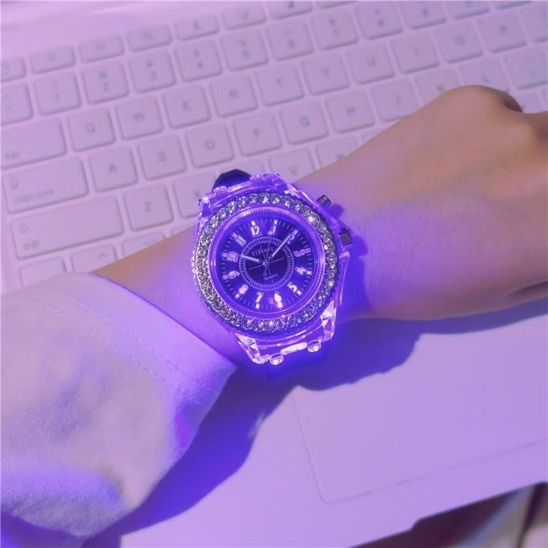 Glow-in-the-dark Watches For Men And Women Personality Rhinestone Led Fashion Male And Female Wrist Watch Student Couple Jelly Quartz Watch