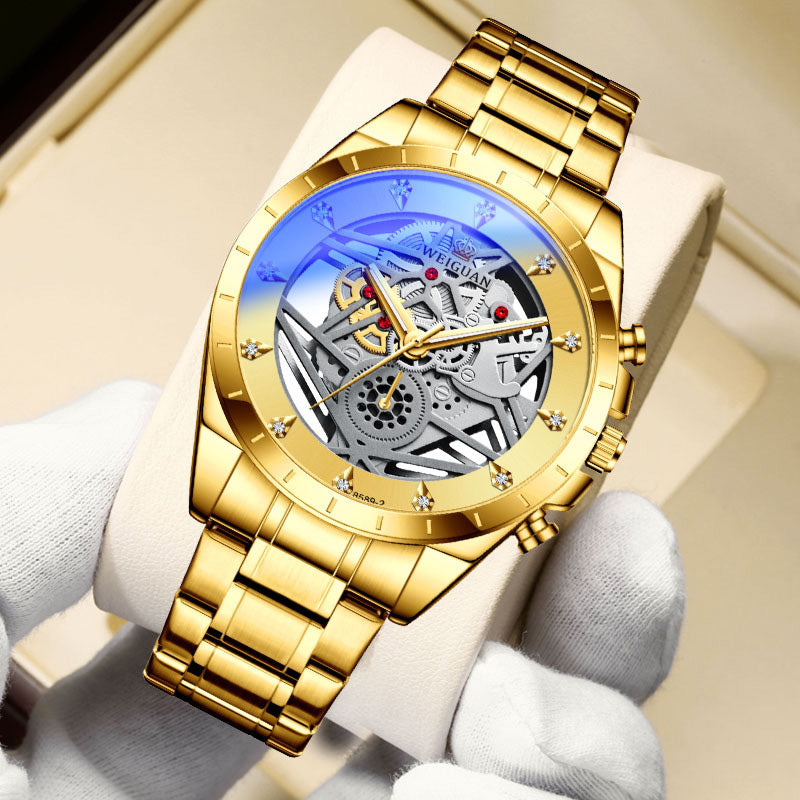 Luxury Fashion Watch Men Stainless Steel Strap Sports Business Fashion Casual Round Pointer Hollow Quartz Watches