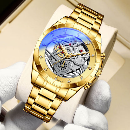 Luxury Fashion Watch Men Stainless Steel Strap Sports Business Fashion Casual Round Pointer Hollow Quartz Watches