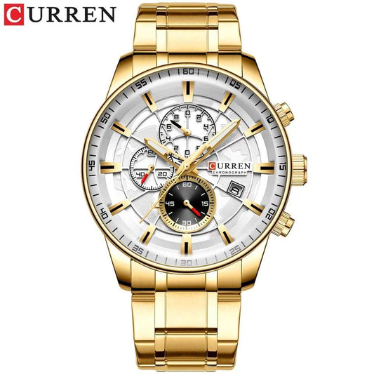 Men Watches  Chronograph Stainless Steel Gold