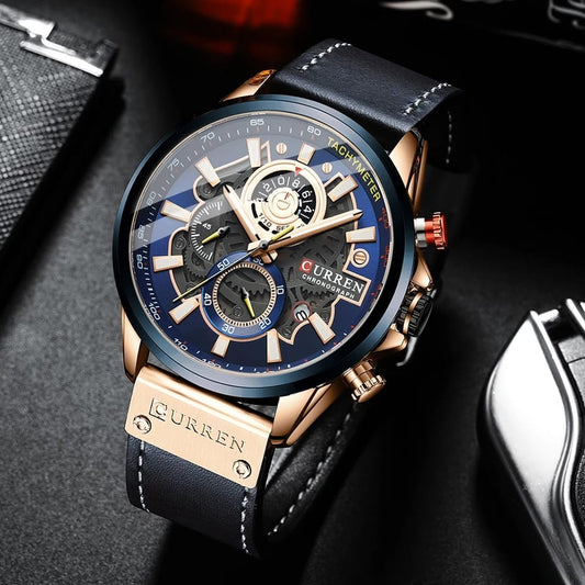 Men Wristwatch Leather Strap Lumious Hands Gift
