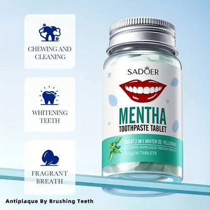 Peppermint Toothpaste Tablets, Solid Toothpaste Granules, Chewable Mouthwash Granules, Fresh Breath - Deep Cleansing - Portable for Travel, Suitable for Men And Women